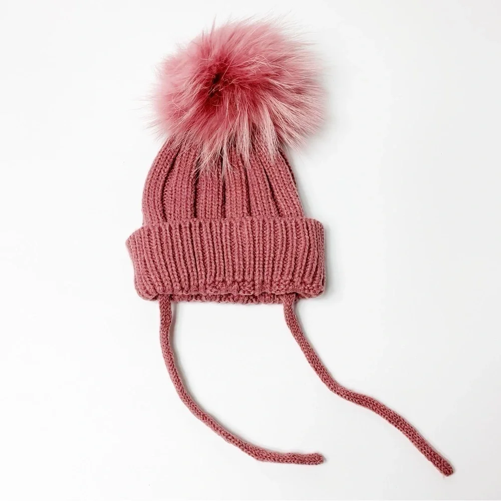 Pink Kids Pom Pom Beanie size Small